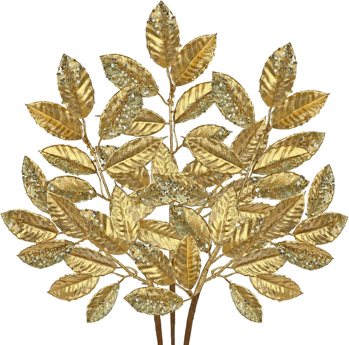 3 STK Kunsttakken Kerstmis 51 cm Kersttakken Kunstmatig Magnoliabladeren Takken Goud Kerstboomdecoratie Vaas Decoratie Kerstmis Tafeldecoratie Adventskrans Sinterklaasdag Advent Decoratie