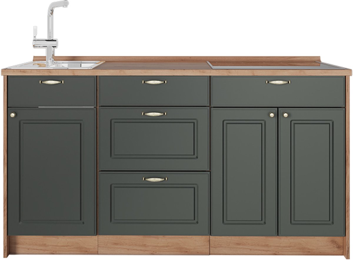 Vicco Keukenblok Fame-Line, Groen-Goud Landhuis, 150 cm zonder werkblad