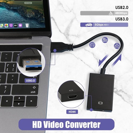 USB naar HDMI Adapter - Converter Beeldscherm - Extra Monitor Aansluiten - Ondersteunt Audio en Video - 1080p Full HD — afbeelding 4