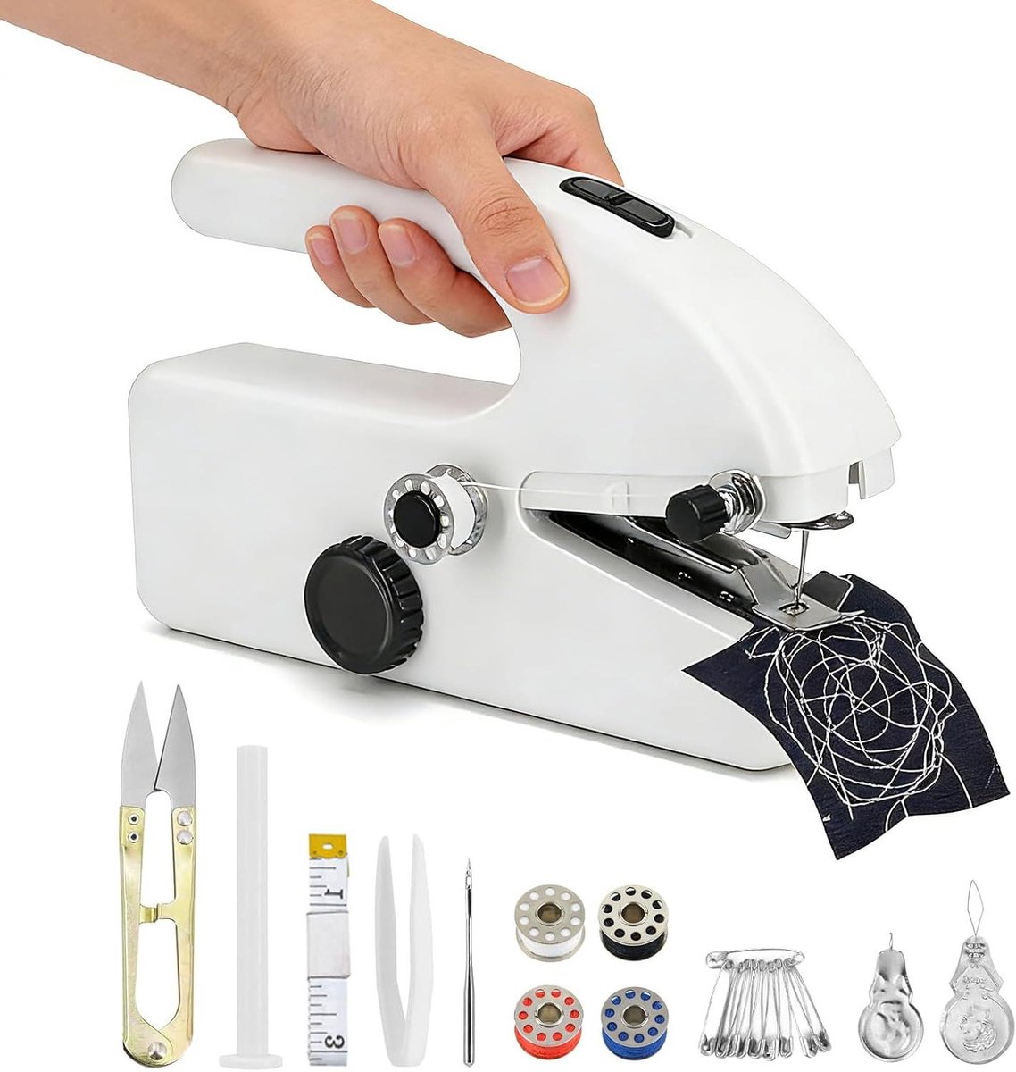 Handnaaimachine Mini - Draagbare Naaimachine - Kleding Repareren - Twee Voedingsmodi - 21.3 cm - Wit