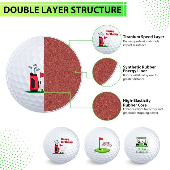 Set van 3 Verjaardag Golfballen Cadeau met Opdruk voor Golfers van Merkloos — afbeelding 3