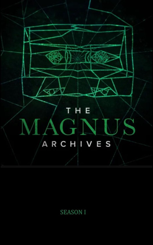 Groene, geometrische lijnen vormen een oog-achtig patroon met de tekst "THE MAGNUS ARCHIVES" en "SEASON 1".