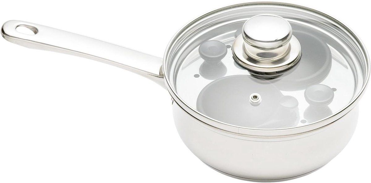 Eierpan met 2 houders - Eipocheerder Sauteerpan - Ontbijt Bereiden - Verwijderbare bekers - 16 centimeter - Zilver