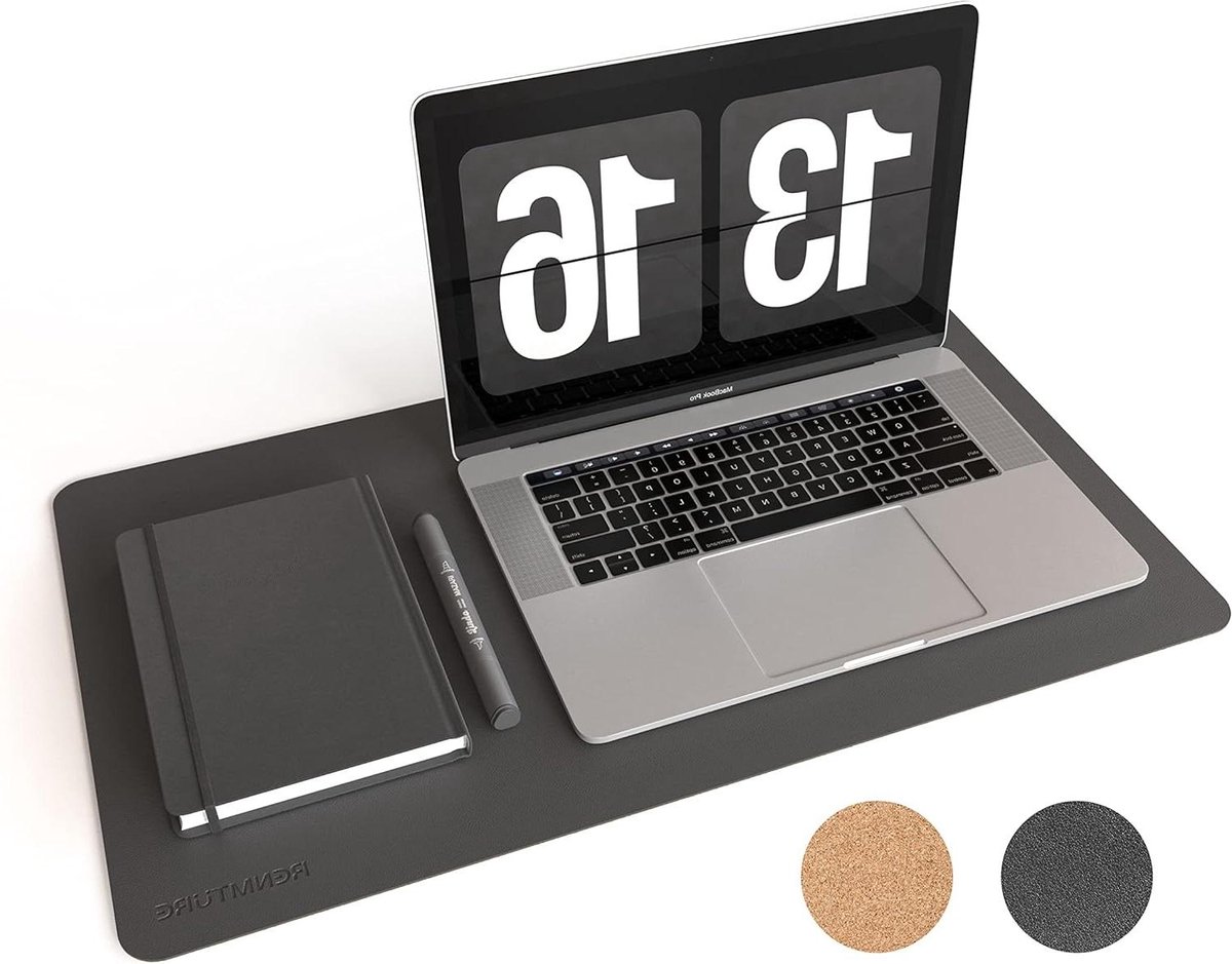 Bureauonderlegger Dubbelzijdig - Bureau Mat - Bureau Beschermen - Natuurkurk PU Leer - 60 x 35 cm - Zwart