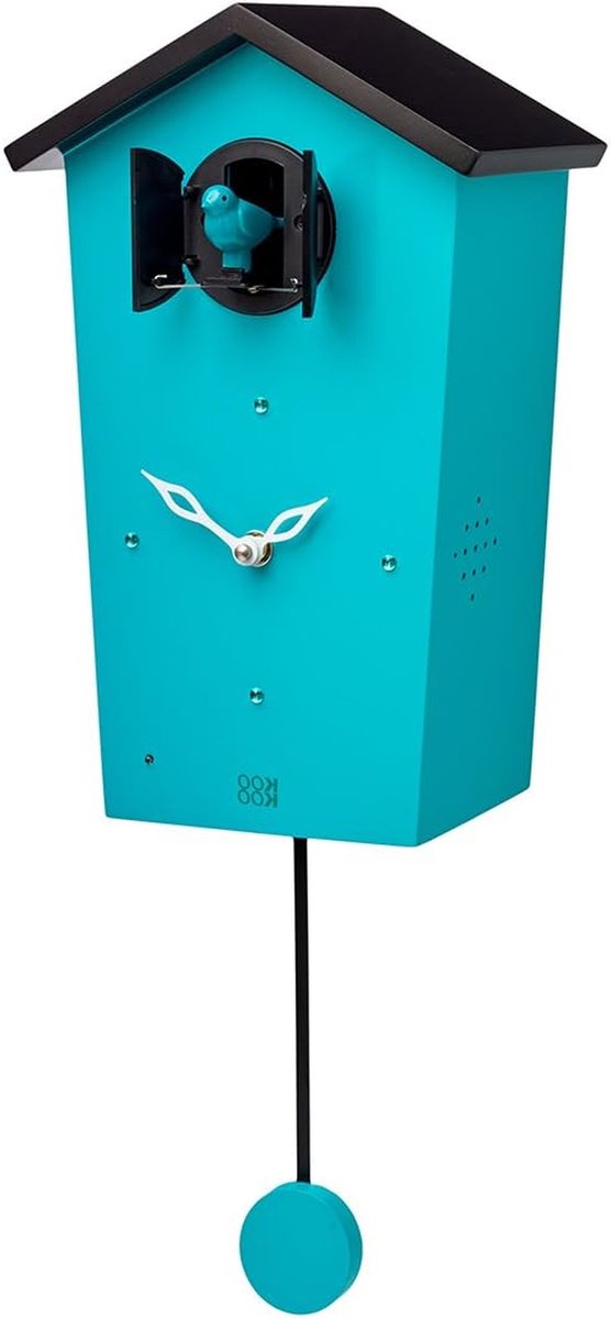 Koekoeksklok Petrol - Wandklok Vogelzang - Woonkamer Decoratie - 12 Authentieke Vogelstemmen - 27.5 x 17.3 x 11 cm - Turquoise