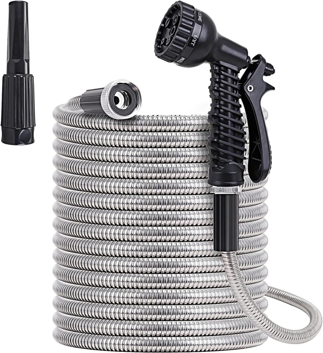 Metalen Waterslang - Flexibele Tuinslang - Tuin Water Geven - Hondenbestendig - 30.5 meter - Zilver