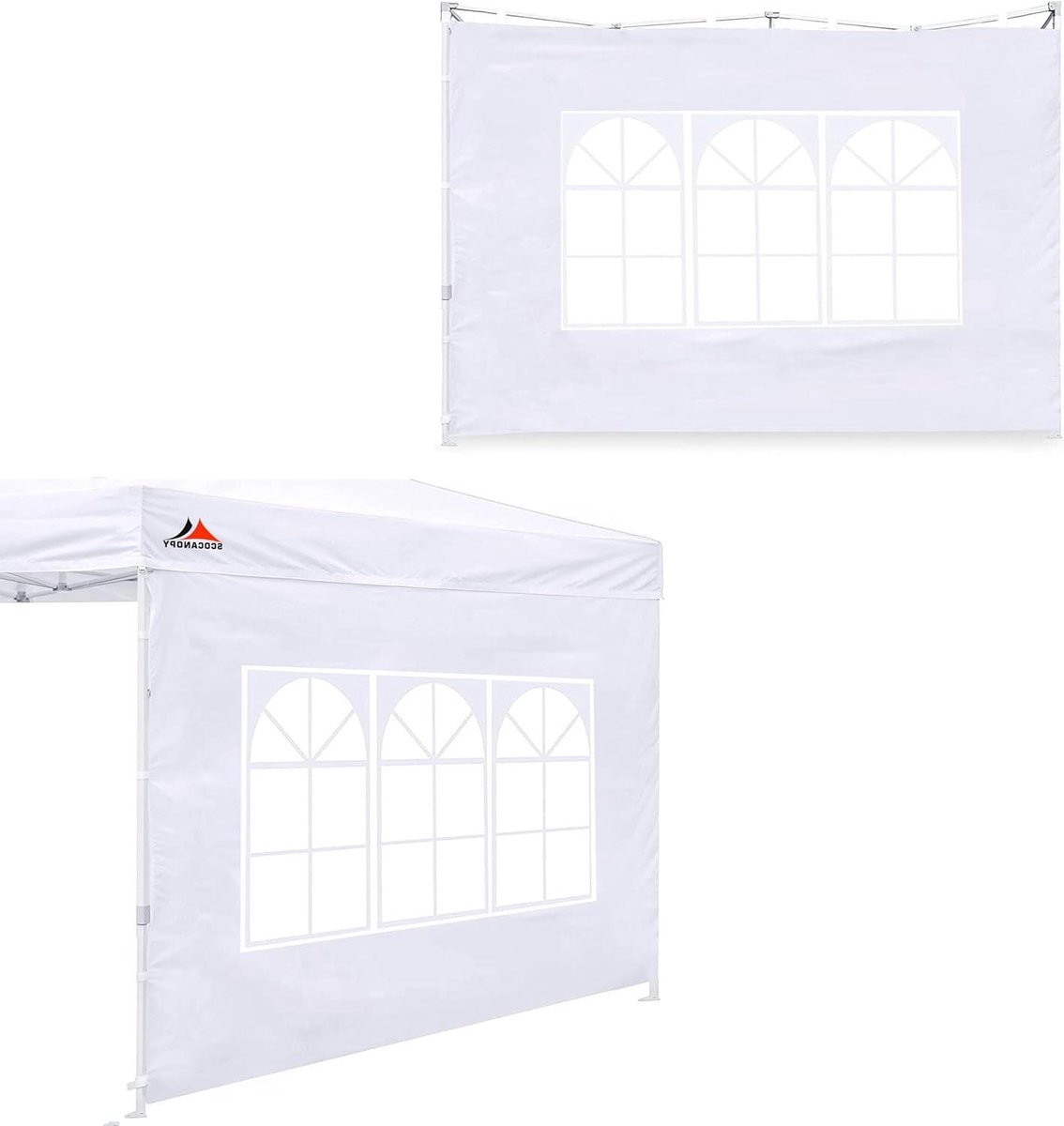 Zijwand met Venster - Tentwand Partytentdoek - Feest beschutting - Kerkraam ontwerp - 200 x 365 cm - Wit