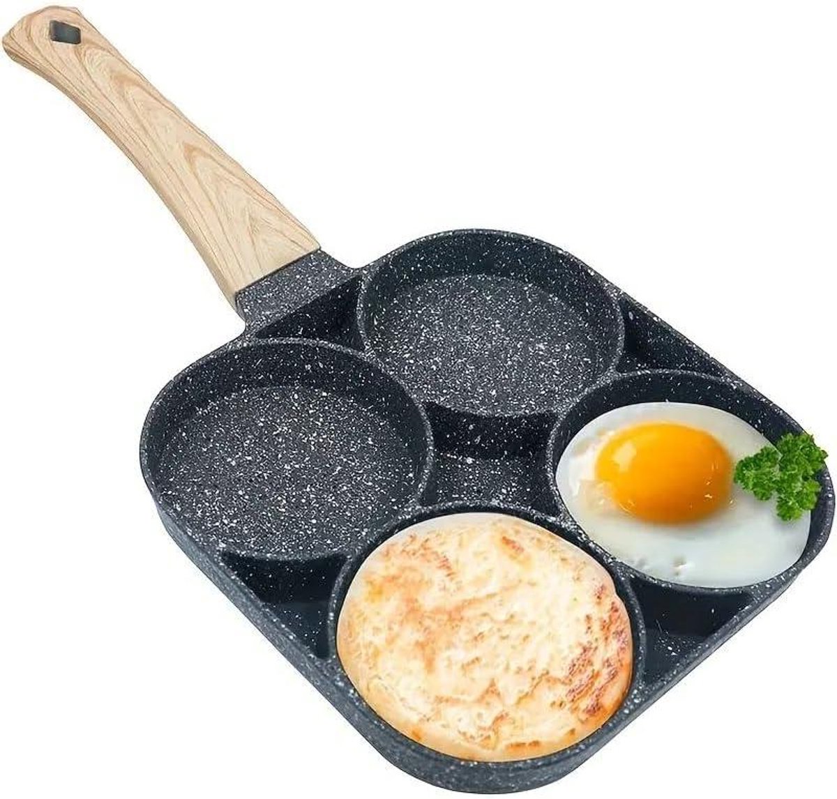 Eierkoekenpan 4 gaten - Ontbijtpan Koekenpan - Ontbijt Koken - Antiaanbaklaag - 34x17x2 cm - Zwart