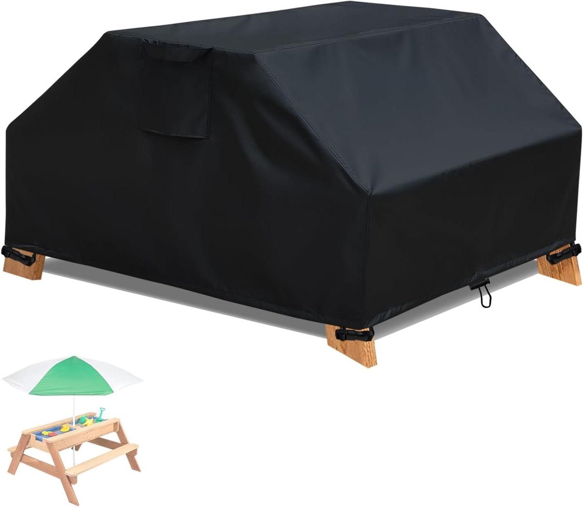 Picknicktafelhoes Kinderen - Tafelkleed Outdoor - Tafel Beschermen - Waterdicht Oxford Materiaal - 102x102x53 cm - Zwart