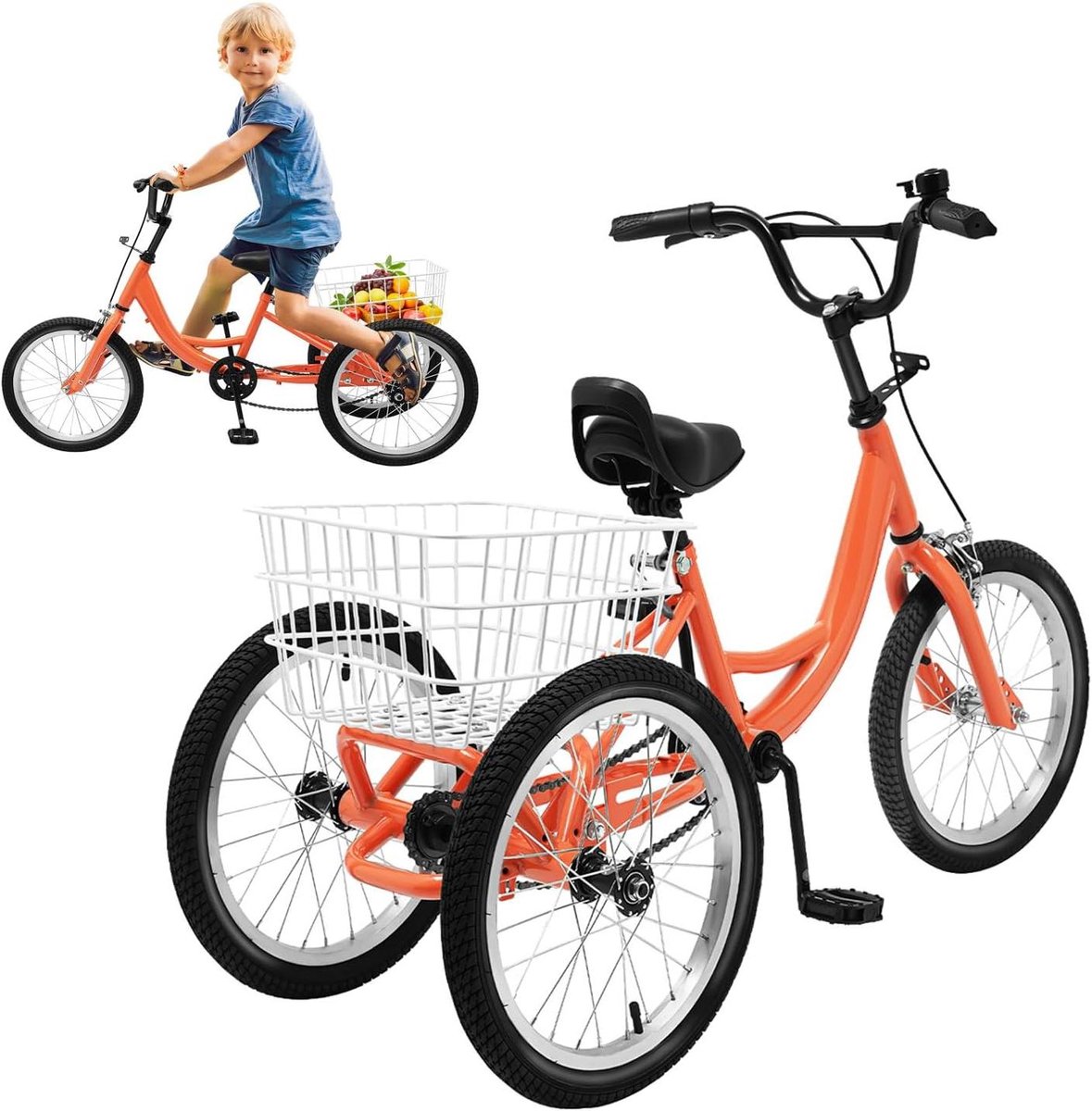 Kinder driewieler - Driewieler fiets - Veilig naar buiten - Robuust koolstofstaal frame - 16 inch - Lichtoranje