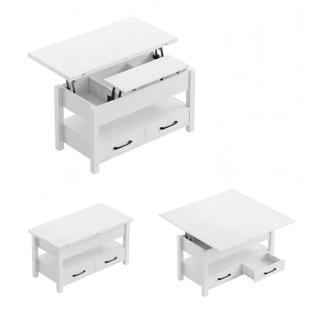 HAUSS SPOLE Salontafel - Uitschuifbaar Hefblad Met Opbergruimte En 2 Lades - Voor Wonen, Werken En Eten - Metaal En Spaanplaat - 100x50,5x53 cm - Wit