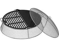 RVS Vonkenscherm Set voor Solo Stove Bonfire - Vonkenscherm inclusief Gietijzeren Bakplaat en Grillrooster - Geschikt voor Vuurkorven van 49,5 cm - Solo Stove Accessoires