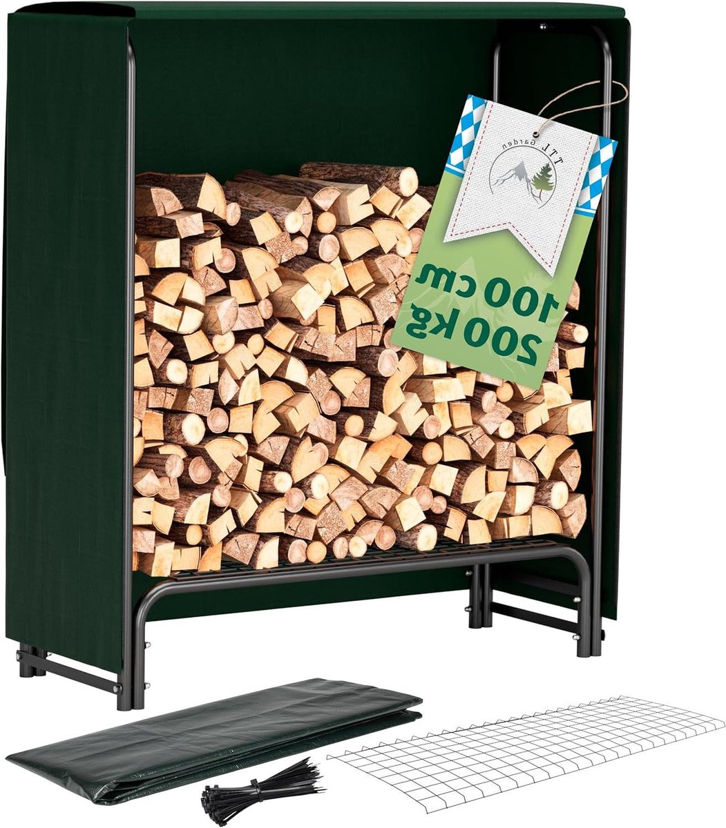 Brandhoutrek - Houthouder Openhaard - Hout Opslaan - Met Weerbestendig Zeil - 100 x 36 x 116 cm - Zwart