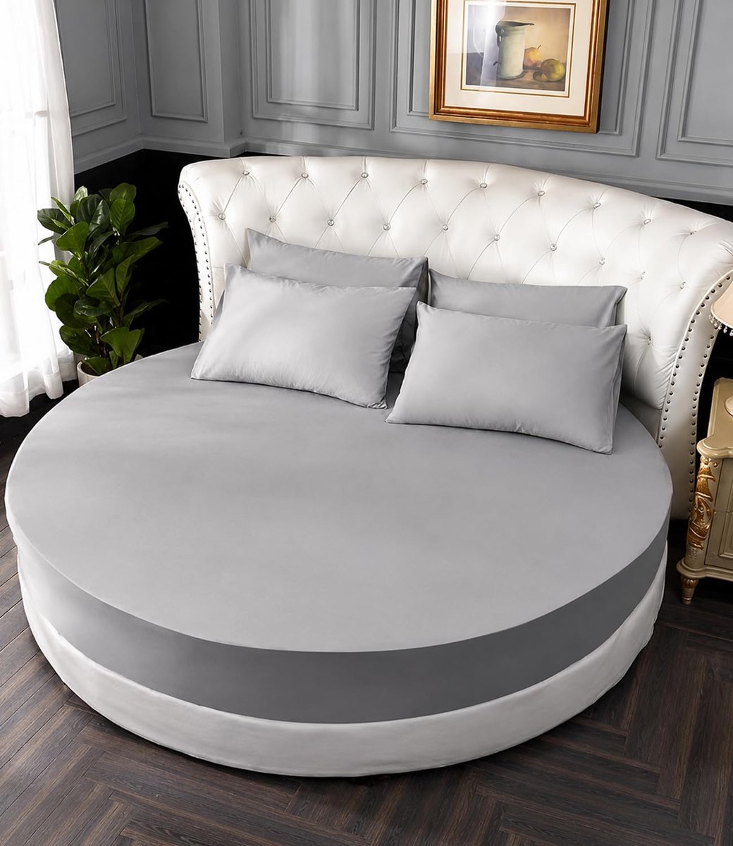 Hoeslaken Katoen voor Eenpersoonskamer Super King, Zacht Effen Kleur Rond Bed Hoeslaken Wasbaar Gemakkelijk Te Onderhouden voor Thema Hotel (220 x 220 + 25 cm, Lichtgrijs)