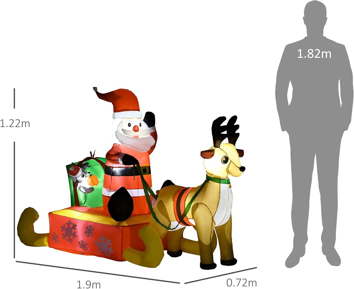 Opblaasbare Kerstman - Kerstdecoratie Kerstfiguur - Tuin Versieren - Zelfopblazend met LED - 122 cm hoog - Rood – foto 7