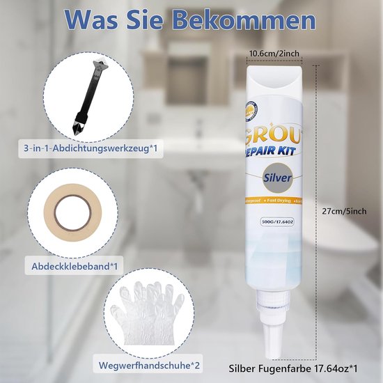 Reparatieset tegelvoegen - Voegenvuller kit - Tegels opfrissen - 3-in-1 gereedschap - 500 gram - Zilver — afbeelding 4