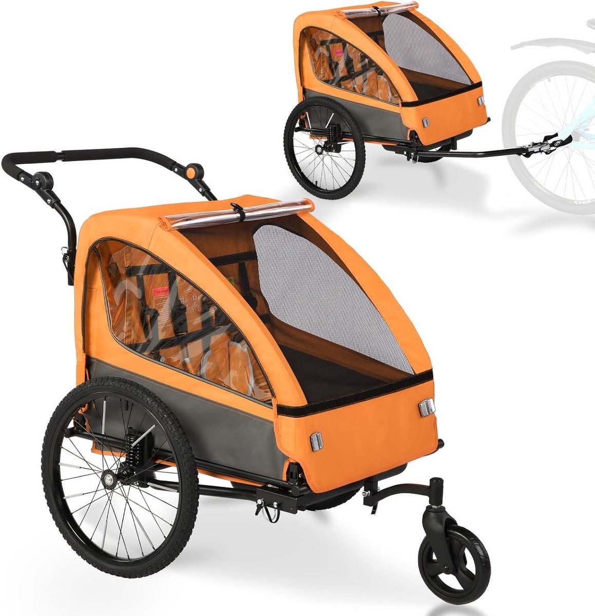 Kinderfietskar - Fietskar Aanhanger - Kinderen Vervoeren - Met Vering - XL - Oranje