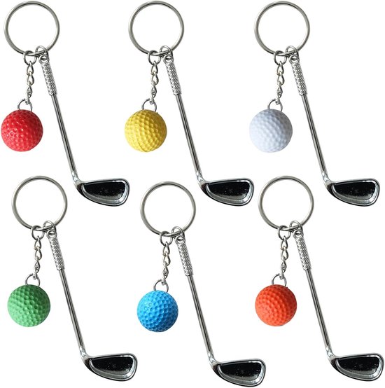 Set van 6 Golfbal Sleutelhangers met Club – Diverse Kleuren voor Sleutels en Tassen — afbeelding 5