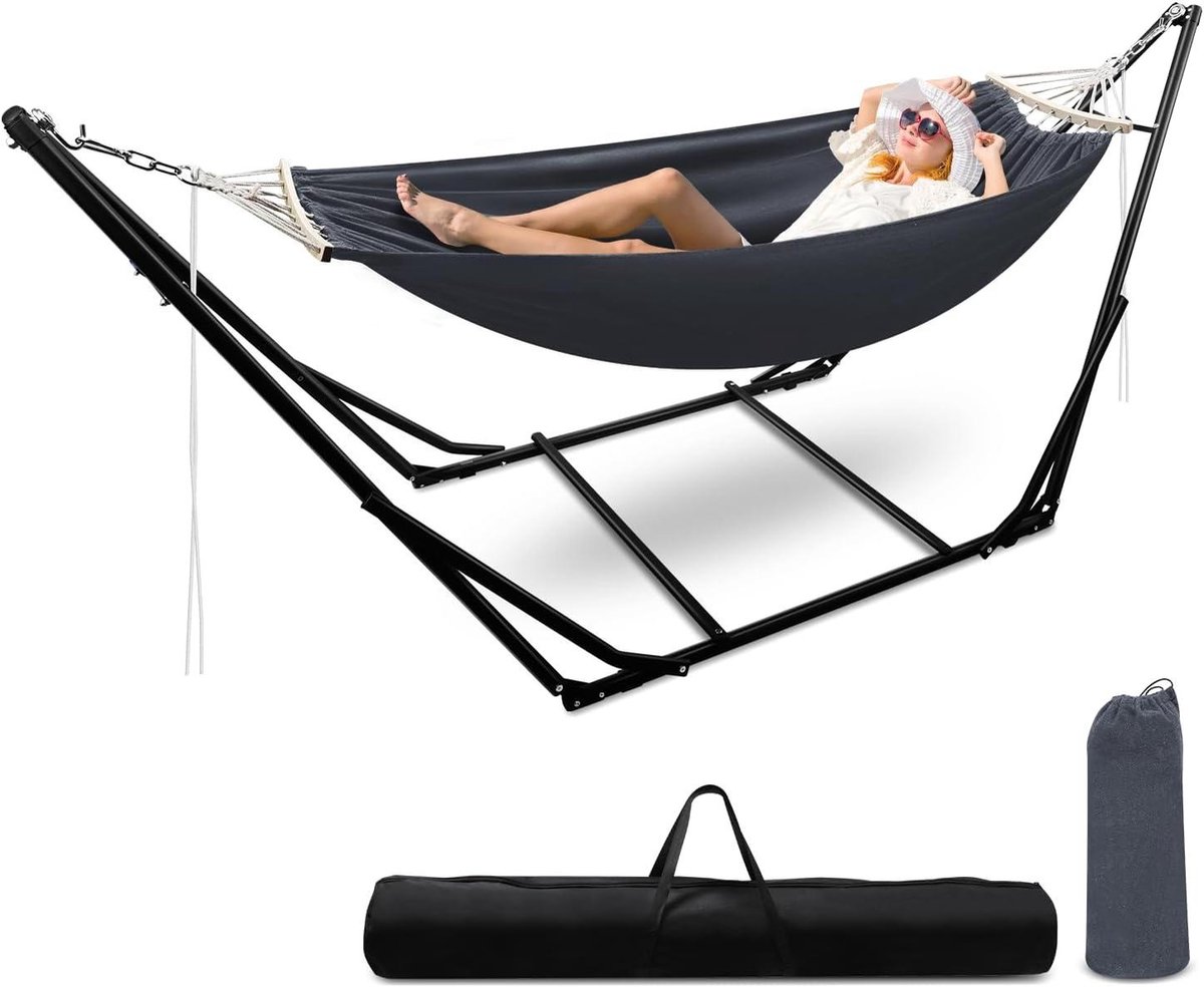 Hangmat met Frame - Hangstoel Opvouwbare Hangmat - Ontspannen Buiten - Geen Montage Nodig - Tot 150 kg - Donkergrijs