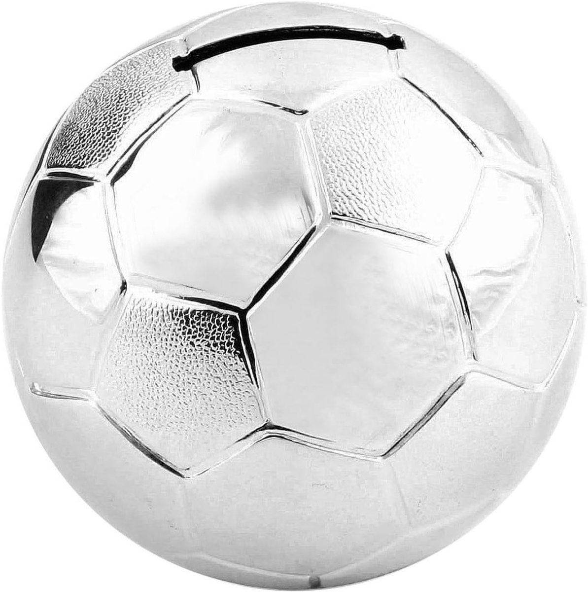 Voetbal Spaarpot - Spaarpot Voetbal - Geld Besparen - Verzilverd Metaal - 6.5cm x 8cm x 8cm - Zwart en Wit