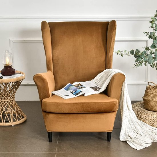 Stoelhoezen Wingback - Fauteuilhoezen Overzetters - Meubels Beschermen - Tweedelig Ontwerp - Voor de meeste wingback stoelen - Camel — afbeelding 3