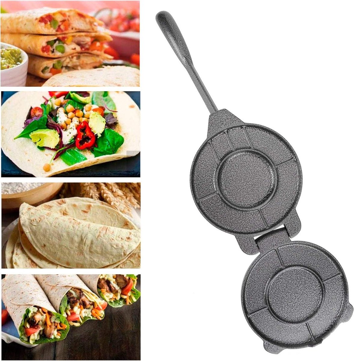 Tortilla Maker - Tortilla Pers - Maaltijden Bereiden - Gietijzeren Constructie - 16.5 cm Diameter - Grijs