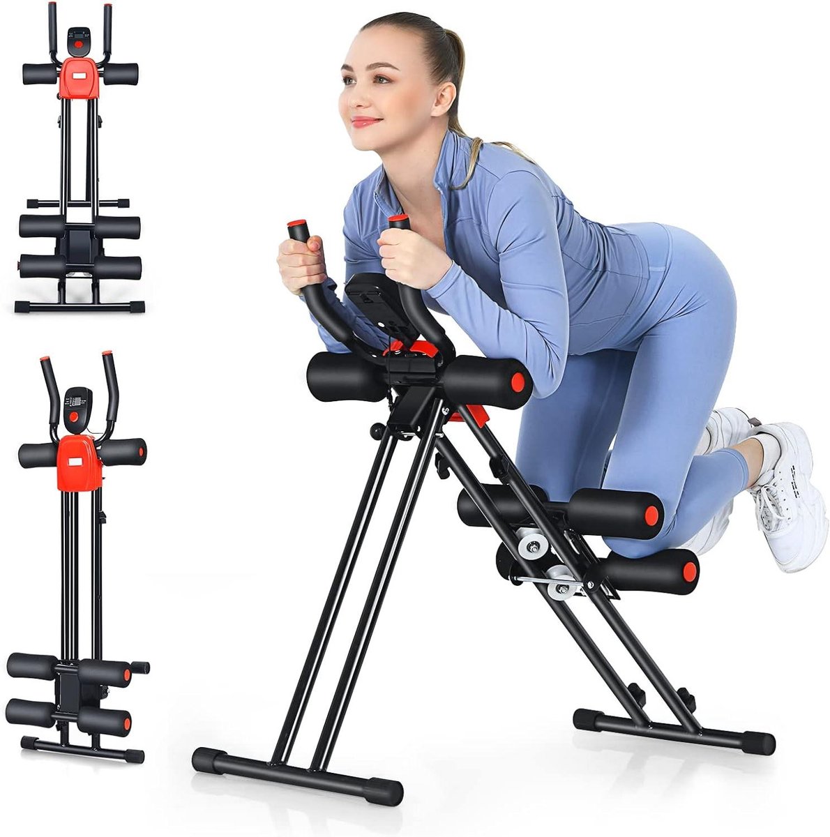 Abdominal Trainer - Buikspierbank Cruncher - Thuis Fitness - 3 Trainingsniveaus - 110 cm - Zwart Rood