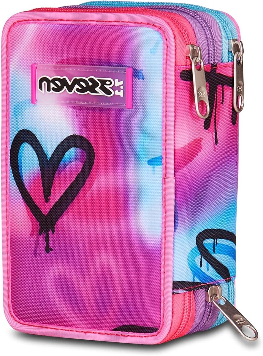 Etui met 3 vakken - Pennendoosje - Schoolorganisatie - Duurzaam polyester - One Size - Fuchsia Lichtblauw