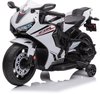 Witte elektrische Honda CBR 1000RR kinder motorfiets met zwarte accenten en trainingswieltjes.