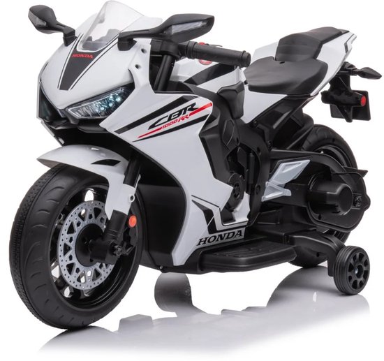 Honda CBR 1000RR Full Option Elektrische Kindermotor 2 tot 5 jaar – Officieel Gelicentieerde Motor met LED-Koplamp & Claxon – Li-ion Kindermotor met Verwijderbare Zijwieltjes & Realistische Geluiden – Wit