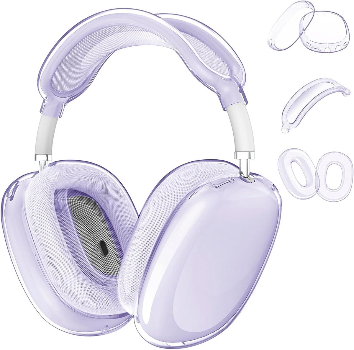 Hoofdtelefoon Beschermhoes - Oordopjes Cover - Bescherming Hoofdtelefoon - Kristalhelder TPU - 3-delige set - Paars