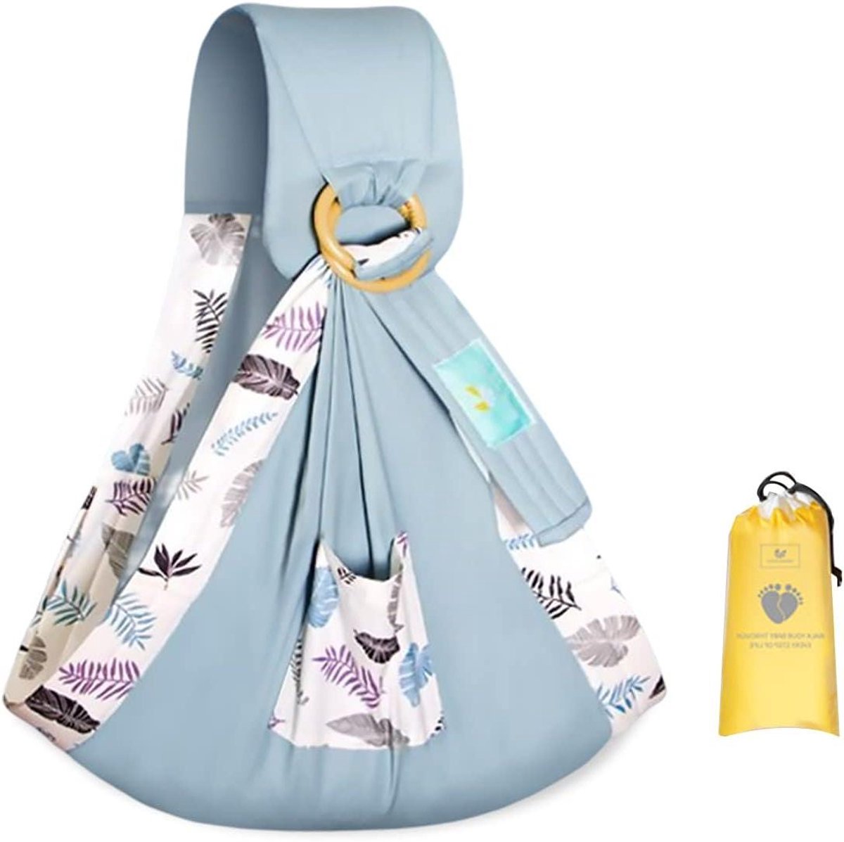 Draagdoek Baby - Draagband Baby - Baby Dragen - Ergonomisch Ontwerp - Tot 15kg - Blauwe Bladeren