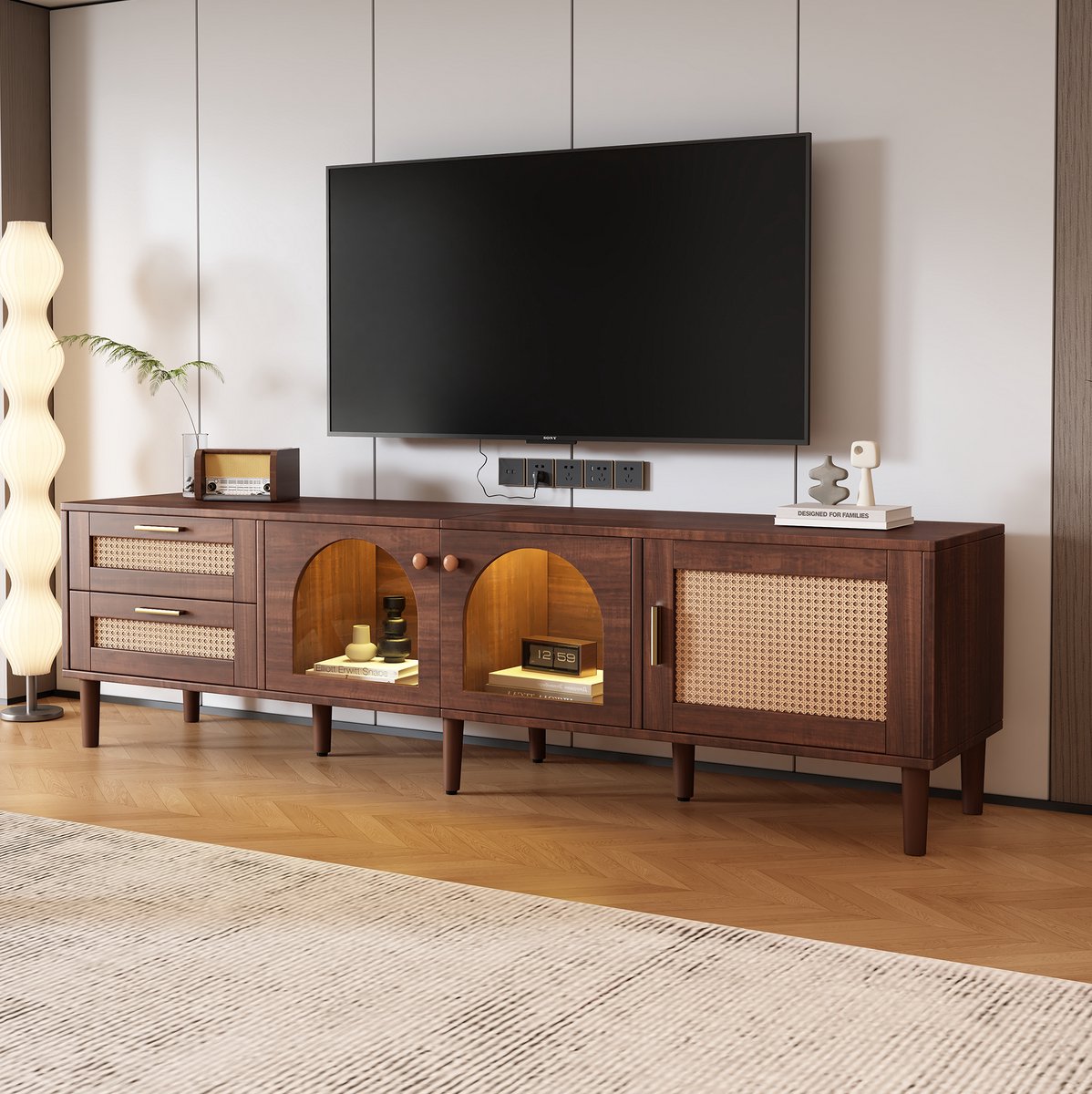 HAUSS SPOLE Dressoir - TV-Meubel Met LED-Verlichting En 2 Rotanlades - Voor Woonkamer - Sp