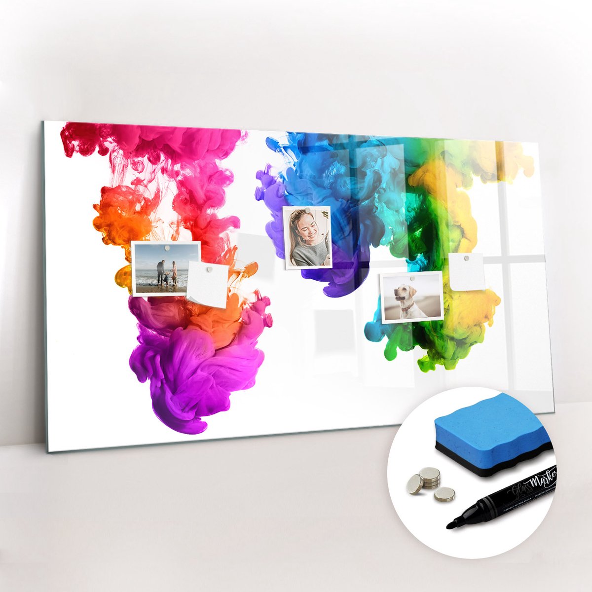 Tulup Whitebord - Een regenboog aan kleuren - 120 x 60 cm - Veelkleurig Foto Magneetbord - Gratis 5 Sterke Magneten + Whiteboard Marker & Wisser - Minimalistisch Prikbord - Magnetisch Bord - Notitiebord Werkplek