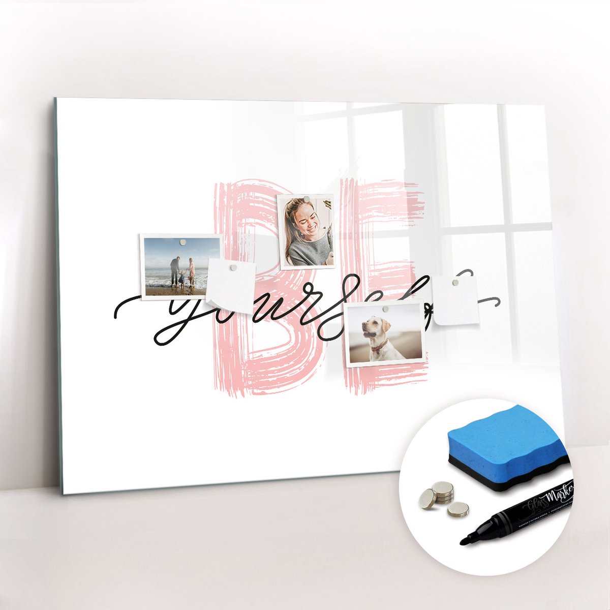Tulup Whitebord - Motivatie-inscriptie: Wees jezelf - 100 x 70 cm - Wit Magnetisch Wandbord - Gratis 5 Sterke Magneten + Whiteboard Marker & Wisser - Scandinavisch Design Bord - Memo Bord - Planning Muur