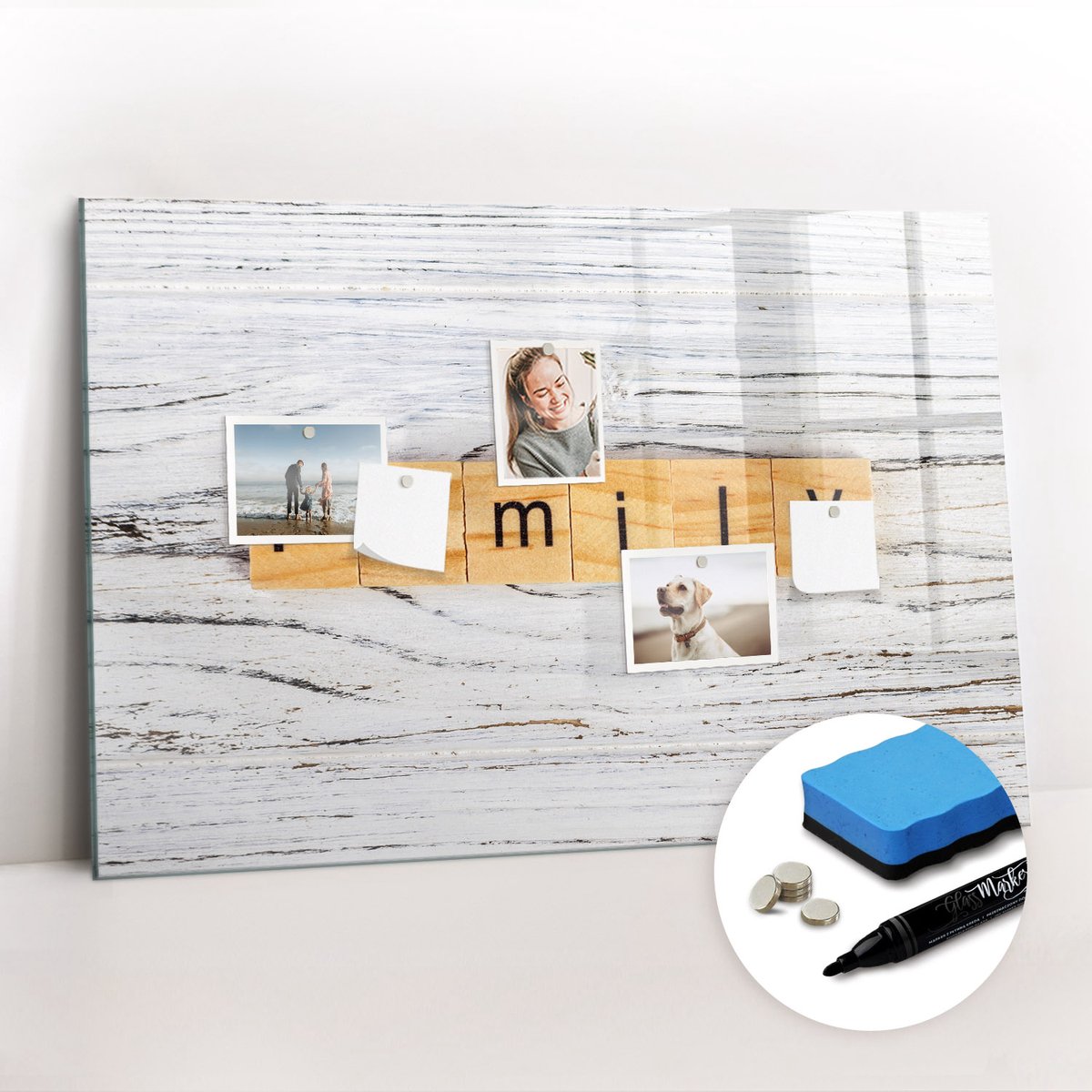 Tulup Whitebord - Familie - 90 x 60 cm - Veelkleurig Memobord Glas - Gratis 5 Sterke Magneten + Whiteboard Marker & Wisser - Moderne Wanddecoratie - Memo Magneetbord - Notitiebord Werkplek