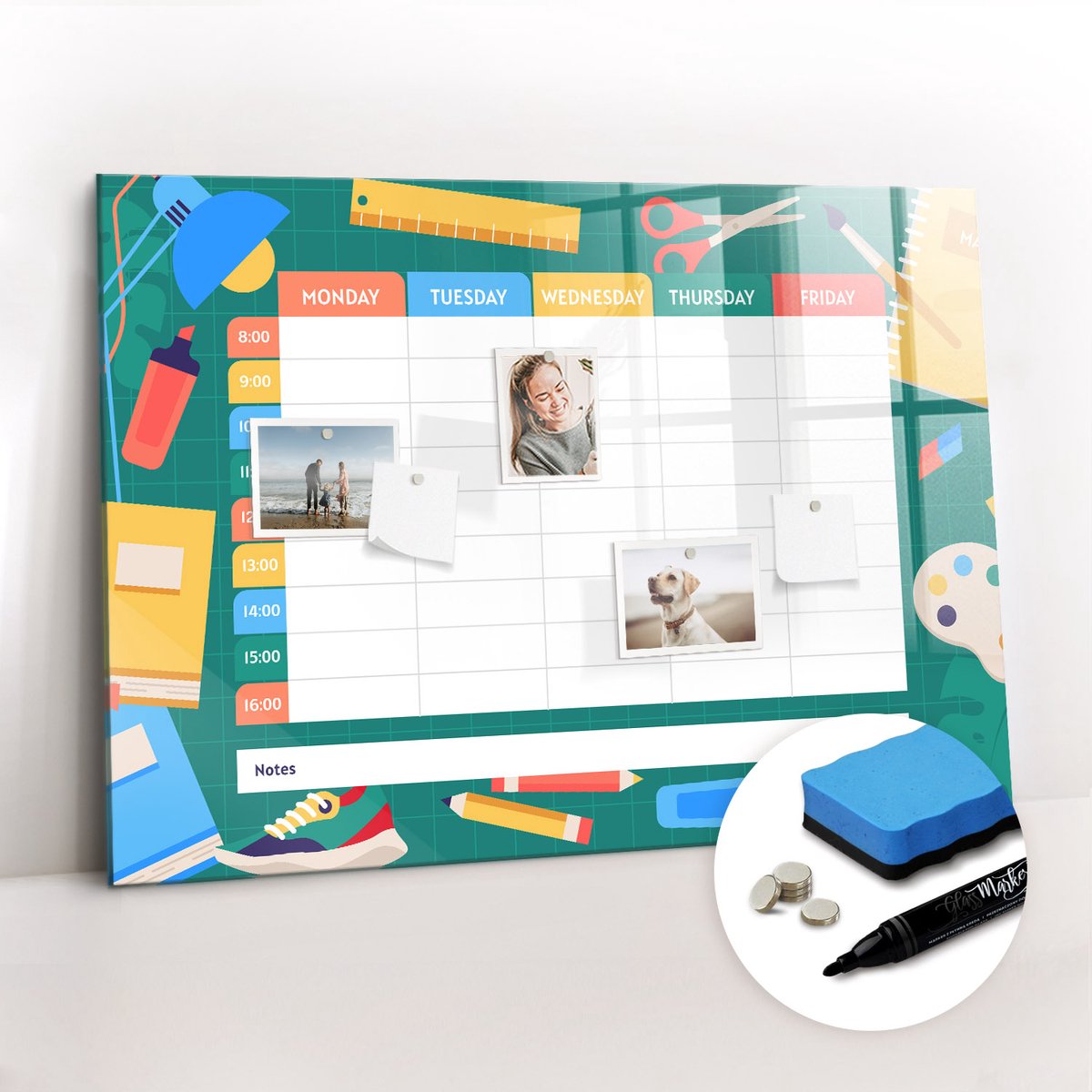 Tulup Whitebord - Lesplan voor school - 100 x 70 cm - Veelkleurig Magneetborden voor vakantiemagneten - Inclusief Gratis Magneten & Marker & Spons - Wanddecoratie Kantoor - Magnetisch Bord - Inspiratiebord Kantoor