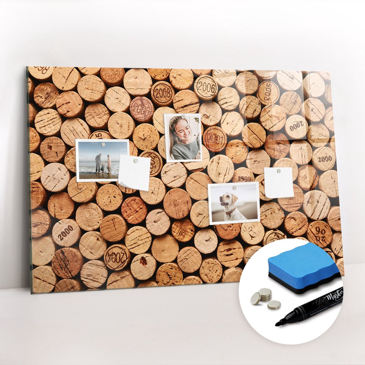Tulup Whitebord - Houten wijnkurken - 90 x 60 cm - Bruin Magneetbord Muur - Gratis 5 Sterke Magneten + Whiteboard Marker & Wisser - Wanddecoratie Kantoor - Magnetisch Wandbord - Ideeënbord Thuiswerkplek