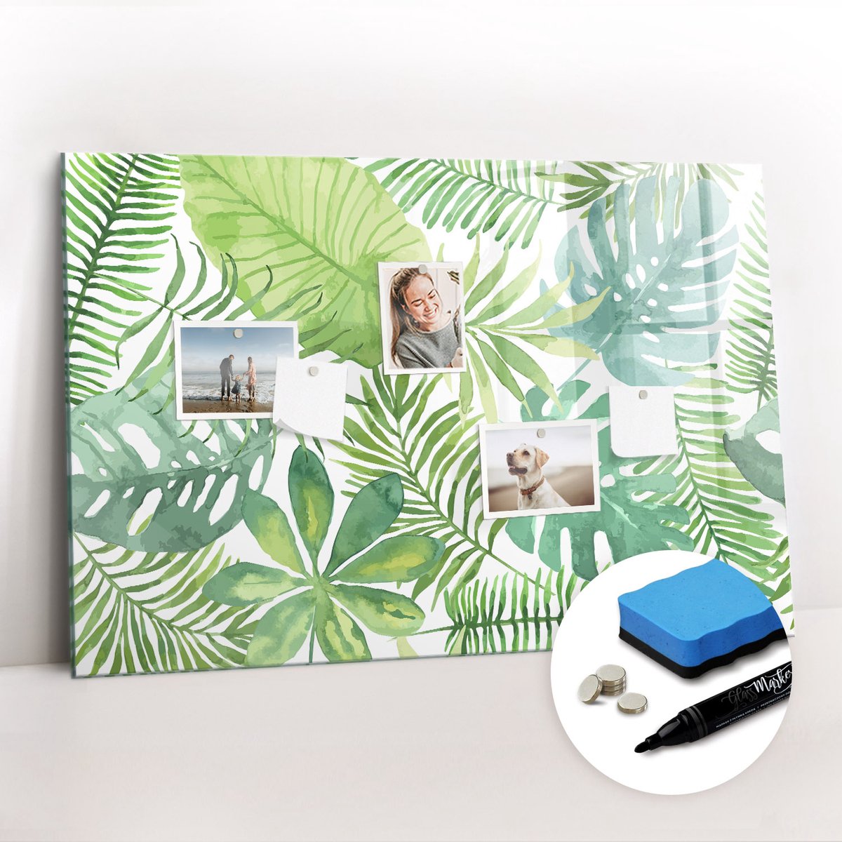 Tulup Whitebord - Tropische palmbladeren - 90 x 60 cm - Groente Magnetic Board - Gratis 5 Sterke Magneten + Whiteboard Marker & Wisser - Organizer Muur - Magnet Board - Organiseer Je Bureau