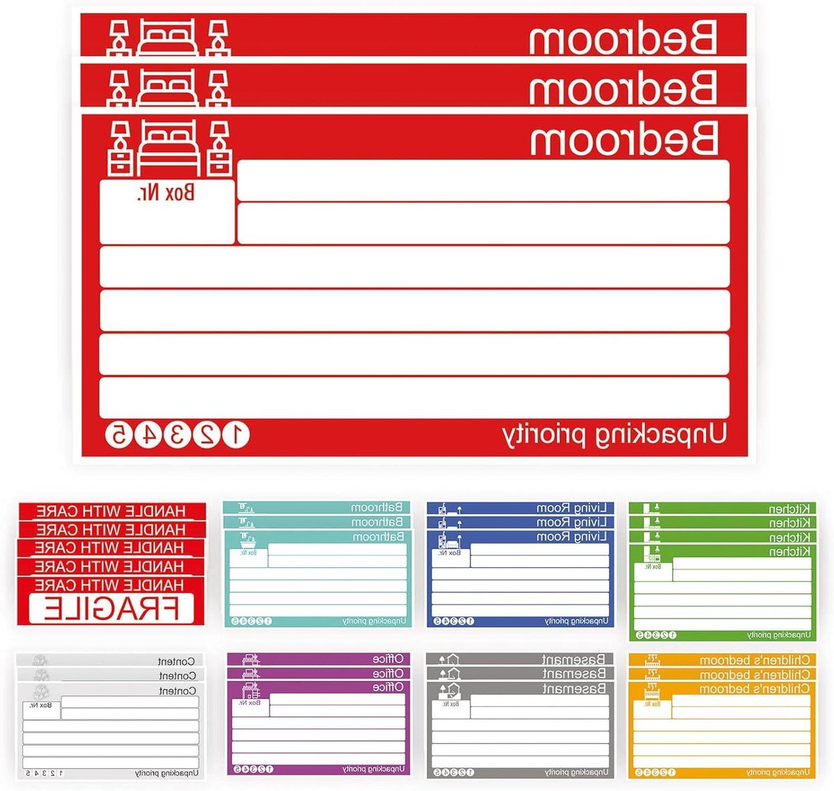 Verhuisdozen Stickers - Doos Etiketten - Dozen Organiseren - Inclusief Fragile Etiketten - 15 x 8 cm - Wit