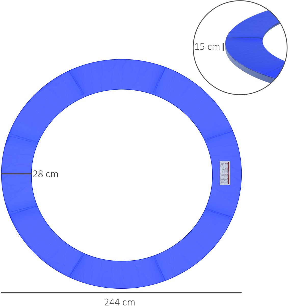 MEUNIQ Trampolin randafdekking Ø244 cm rond 15 mm padding blauwe beschermrand voor ronde trampoline weerbestendige randbescherming