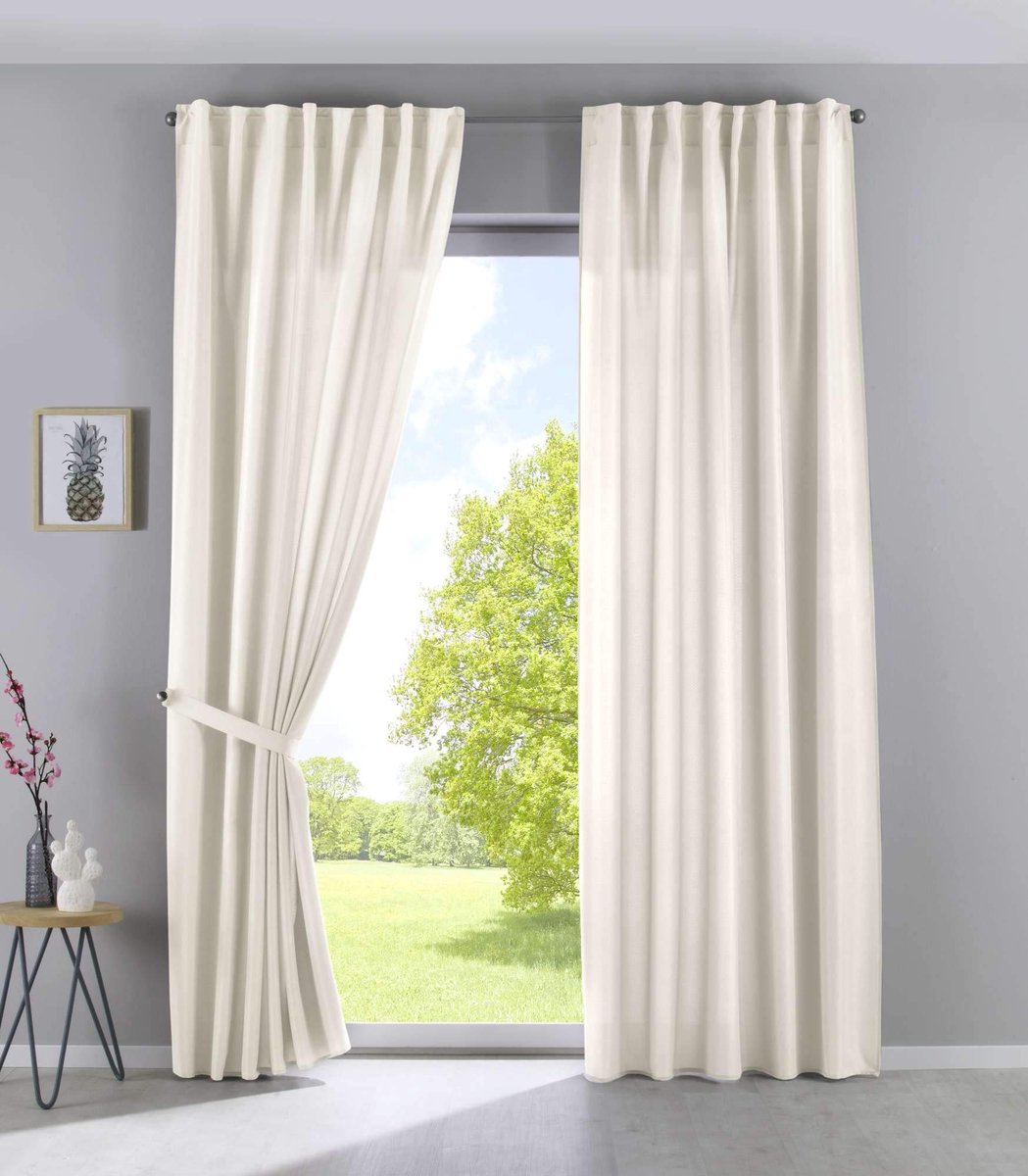 Gordijnen, verborgen lussen, crème, ondoorzichtig, linnenlook, gemêleerd, HxB 145 x 140 cm