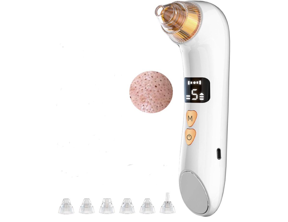 Zichtbare mee-eterverwijderaar, 5 zuigniveaus, 6 sondes, dieptereiniging van het gezicht, 6 MP HD-camera, 25x vergroting – voor gezichtsacne en poriën, comedonen-extractietools.