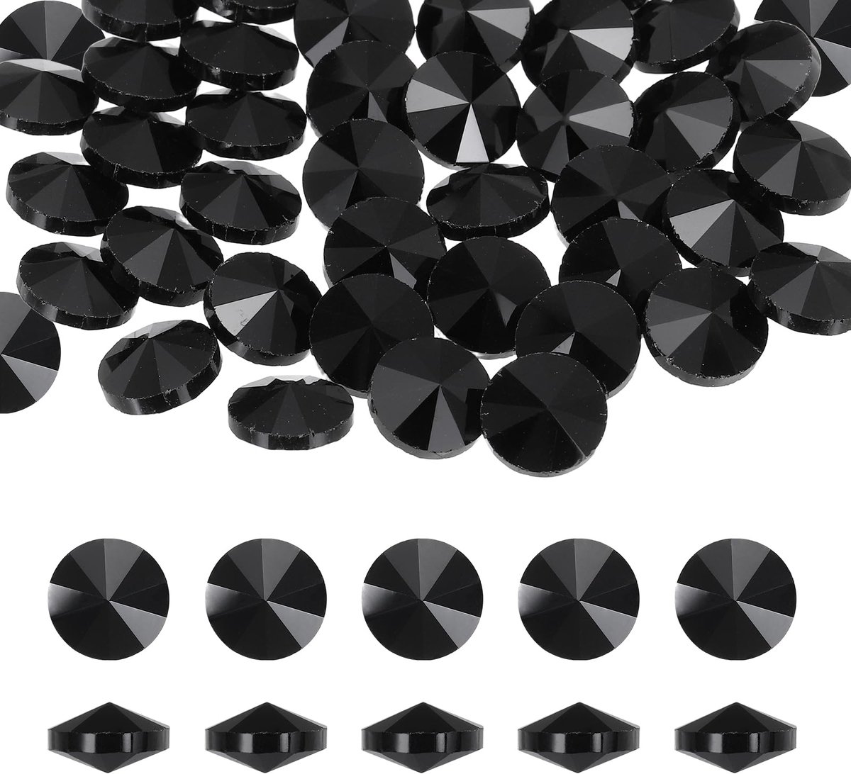 Strassteentjes met puntige achterkant, 50 stuks, 6 mm, ronde glazen strassteentjes, facetgeslepen kristal, cabochon-stenen voor nageldesign, knutselen, sieraden, telefoonhoes (zwart)