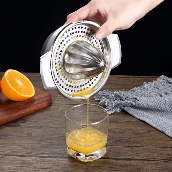 Citruspers met reservoir, Food Grade 304 roestvrij staal, handmatige roestvrijstalen sinaasappelpers, robuust, hand citruspers, handmatige fruitpers, handmatige citruspers voor citroenen van Merkloos — afbeelding 2