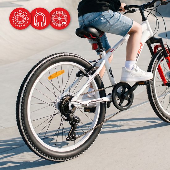 Tiger Bike Kinderfiets voor jongens van 6 tot 10 jaar, 20 inch Wit Rood, wielmaat te kiezen uit 6 versnellingen Shimano, in hoogte verstelbaar van Tiger Bike — afbeelding 4