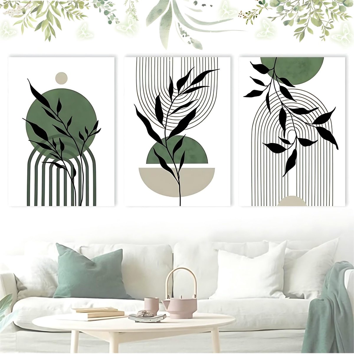 Poster in Boho-stijl, Salie Groene Geometrische Lijnen Poster, Abstracte Minimalistische Wanddecoratie Poster, Boho Green Wall Decor Poster Abstract Geometrische Muur Poster