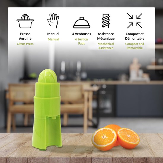 Citruspers met schenktuit - Mechanische assistentie - Zelfgeperst sap - Oranje, Citroen, enz. - Afgeronde pers - Giet in het glas - Op Zuignappen - Eenvoudige reiniging — afbeelding 2