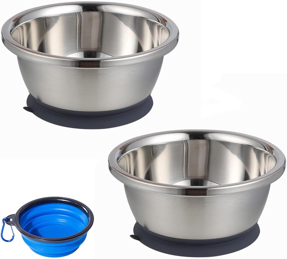 Hondenvoerbakken Set - Voer en waterbak - Huisdier voeden - Antislip zuigbodem - 2 stuks 2200ml - Zilver