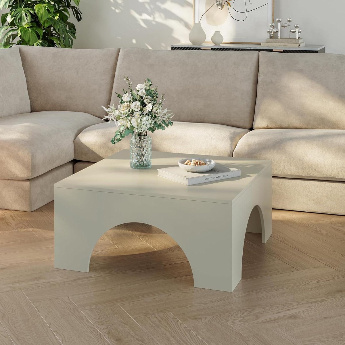 Salontafel Vierkant - Koffietafel Modern - Woonkamer Inrichten - Ruim Tafelblad - 80x80x37 cm - Havermout